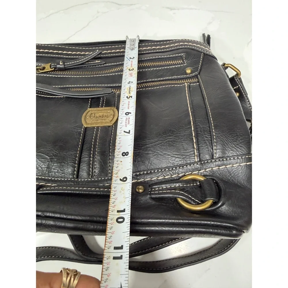 b.o.c. Born Concept Black Faux Leather Crossbody Bag Contrast Stitching Brass